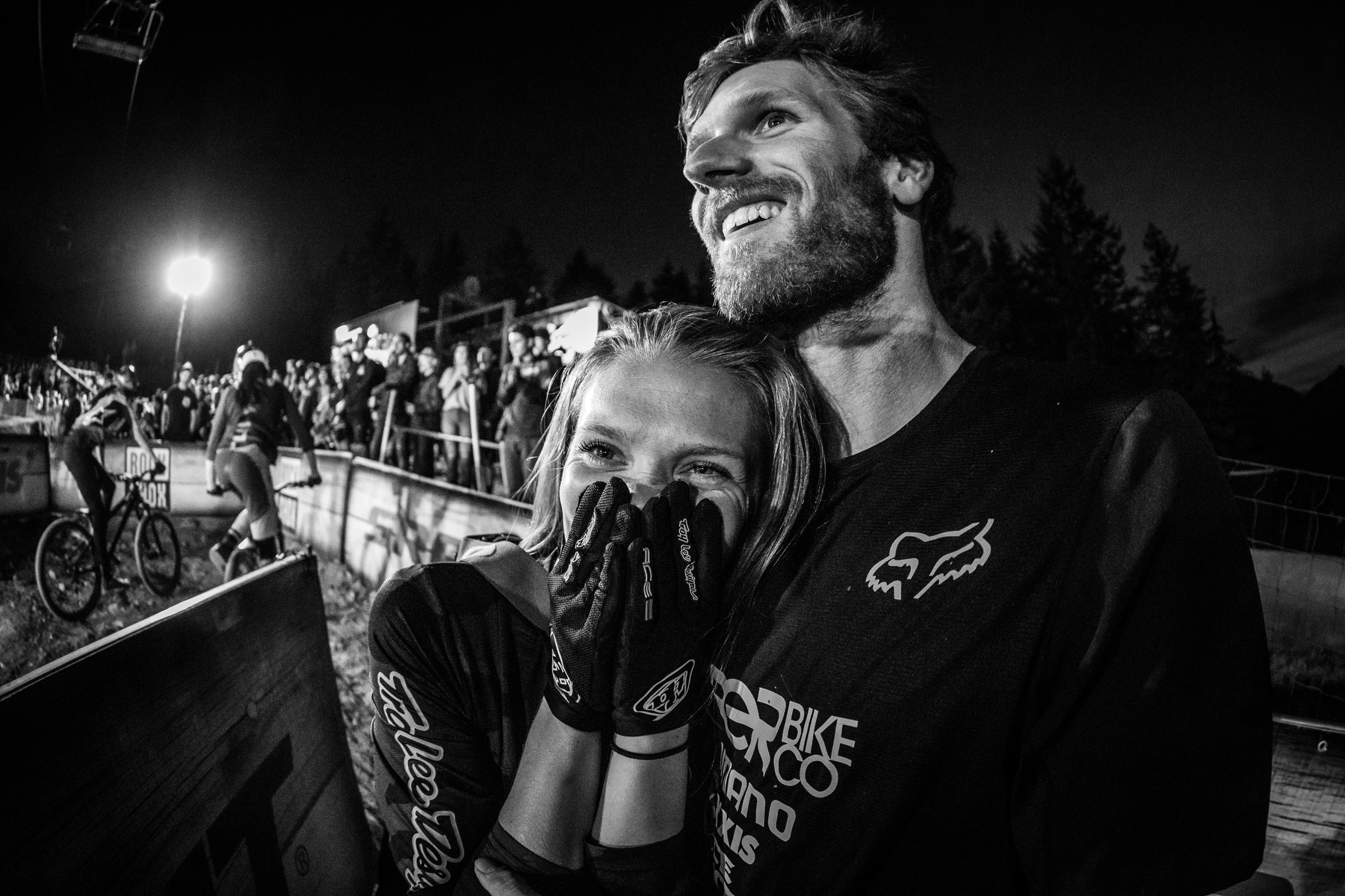 Vaea and boyfriend Bas VanSteenbergen smile upon hearing her victory announced.